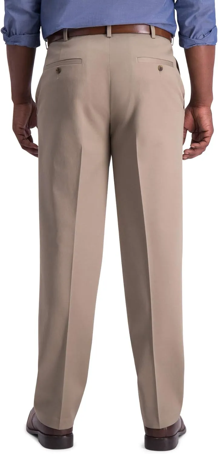 Haggar Men's Iron Free Premium Khaki Classic Fit Pleat Front Expandable Waist Casual Pant (Regular and Big & Tall Sizes)