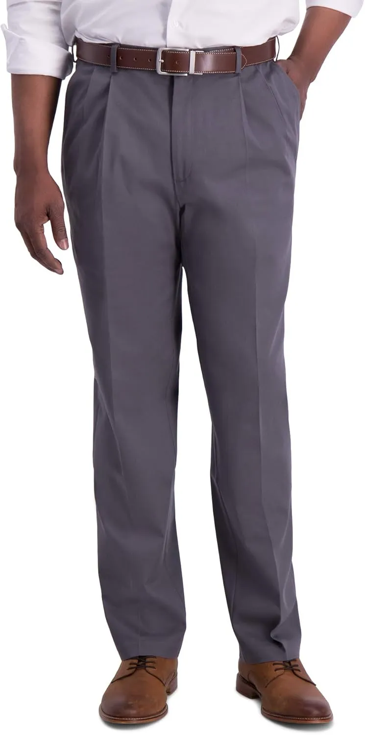 Haggar Men's Iron Free Premium Khaki Classic Fit Pleat Front Expandable Waist Casual Pant (Regular and Big & Tall Sizes)
