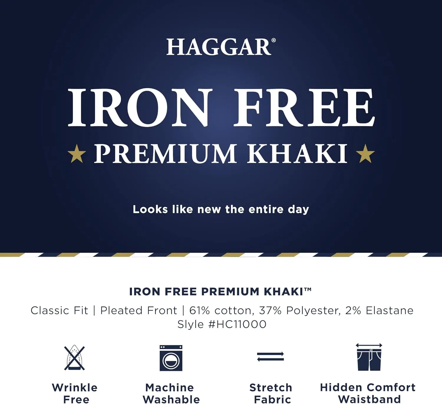 Haggar Men's Iron Free Premium Khaki Classic Fit Pleat Front Expandable Waist Casual Pant (Regular and Big & Tall Sizes)