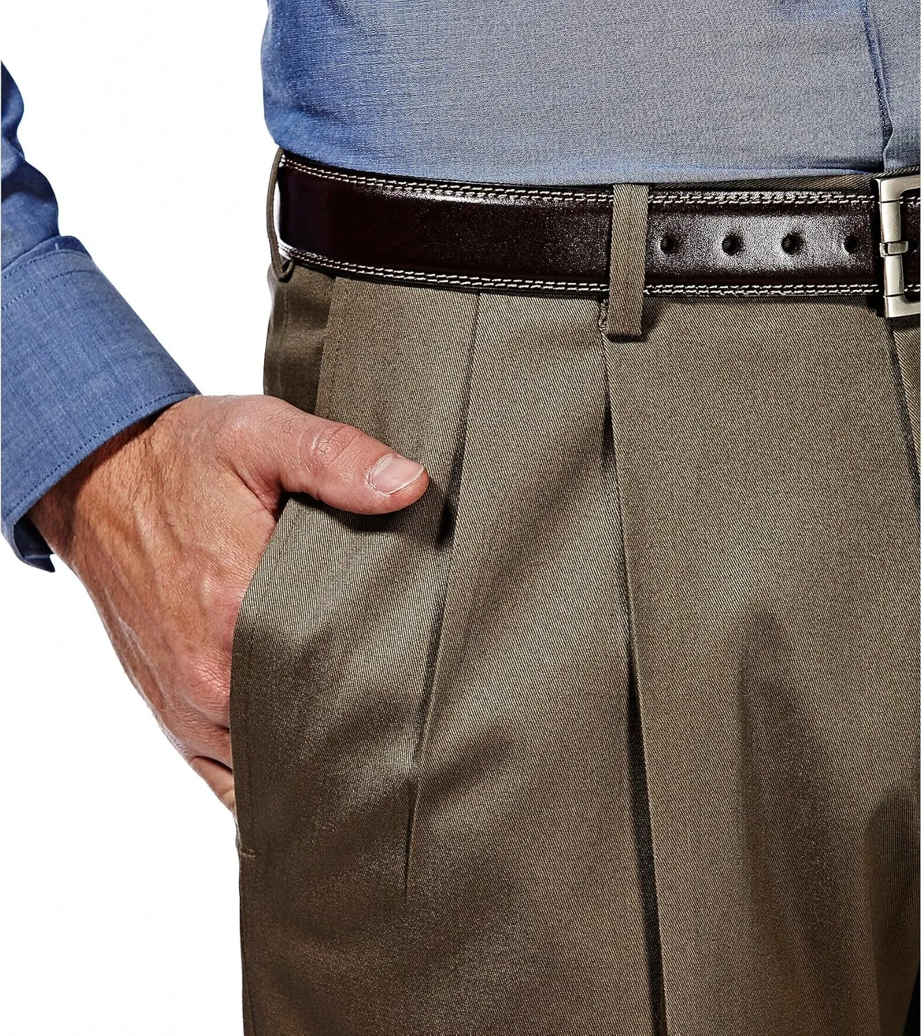 Haggar Men's Premium No Iron Khaki Classic Fit Pleat Front Regular and Big & Tall Sizes