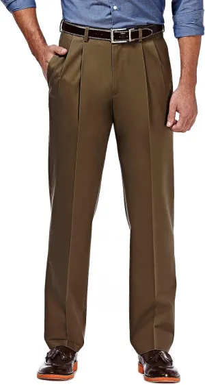 Haggar Men's Premium No Iron Khaki Classic Fit Pleat Front Regular and Big & Tall Sizes