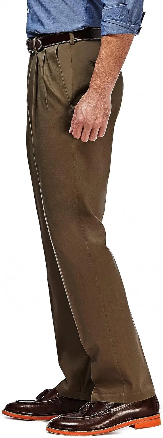 Haggar Men's Premium No Iron Khaki Classic Fit Pleat Front Regular and Big & Tall Sizes