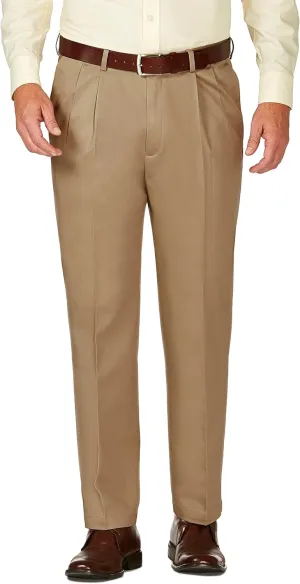 Haggar Men's Work to Weekend Hidden Expandable Waist Classic Fit Pleated Front Pant