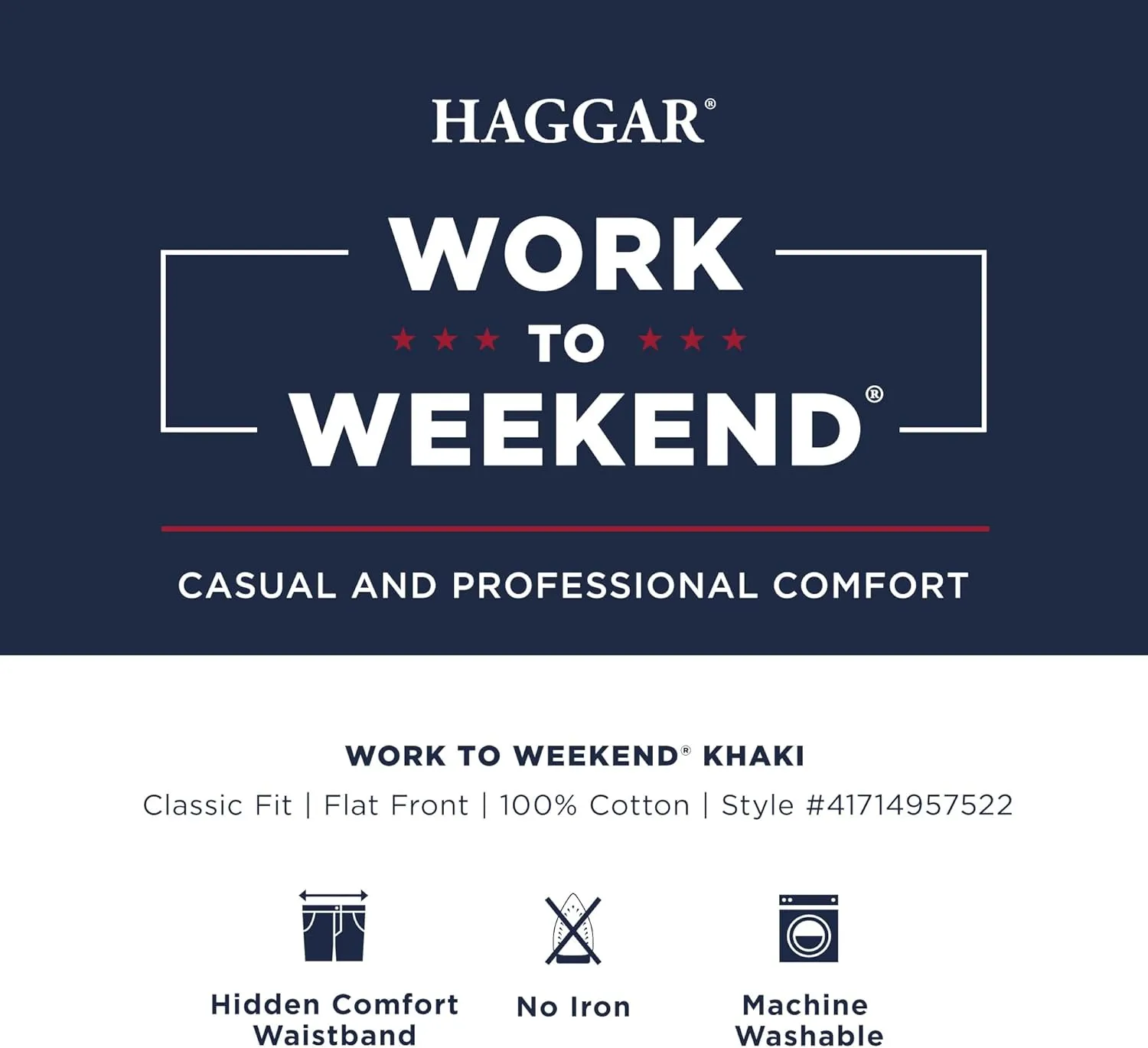 Haggar Men's Work to Weekend Hidden Expandable Waist No Iron Flat Front Pant