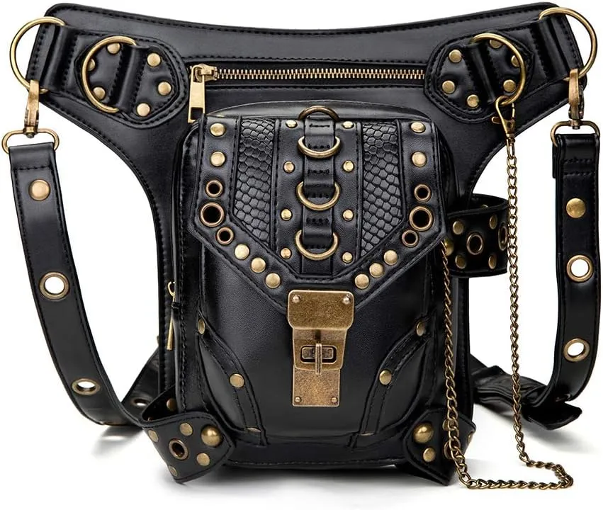 Halloween Steampunk Retro Motorcycle Lady Bag Rock Gothic Goth Shoulder Waist Bags Packs (K)
