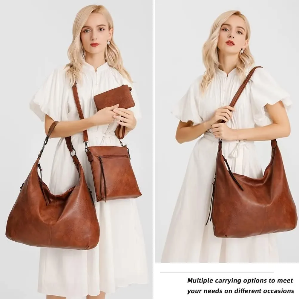 Handbag and Messenger Satchel for Women Laptop Work Shoulder Bag Vintage Leather Crossbody Bag Hobo 3pcs Purse Set