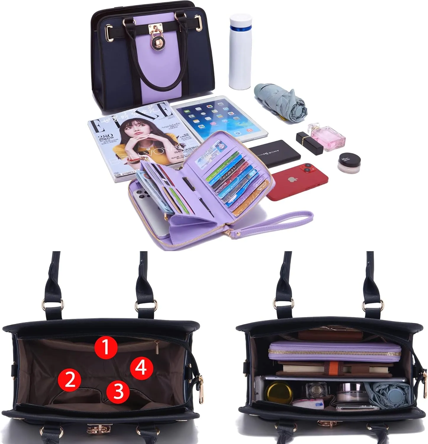 Handbags Sets For Women Shoulder Bags Top Handle Work Satchel Tote Purses Set With Matching Wallet 2pcs