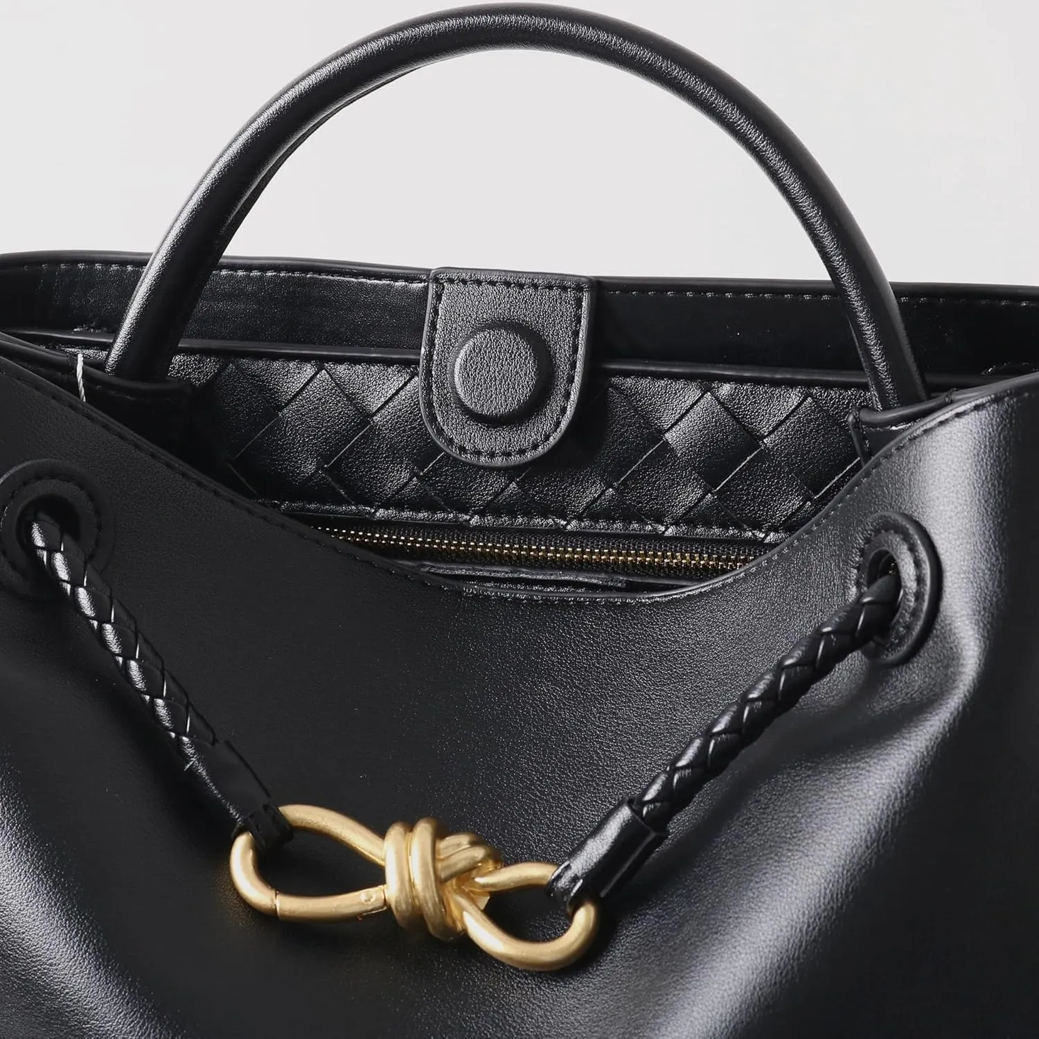 Handcrafted Leather Handbag For Women with Metal Bow Rope Buckle, Large Capacity Messenger Bag