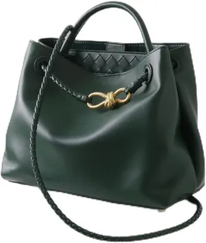 Handcrafted Leather Handbag For Women with Metal Bow Rope Buckle, Large Capacity Messenger Bag