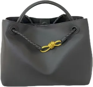 Handcrafted Leather Handbag For Women with Metal Bow Rope Buckle, Large Capacity Messenger Bag