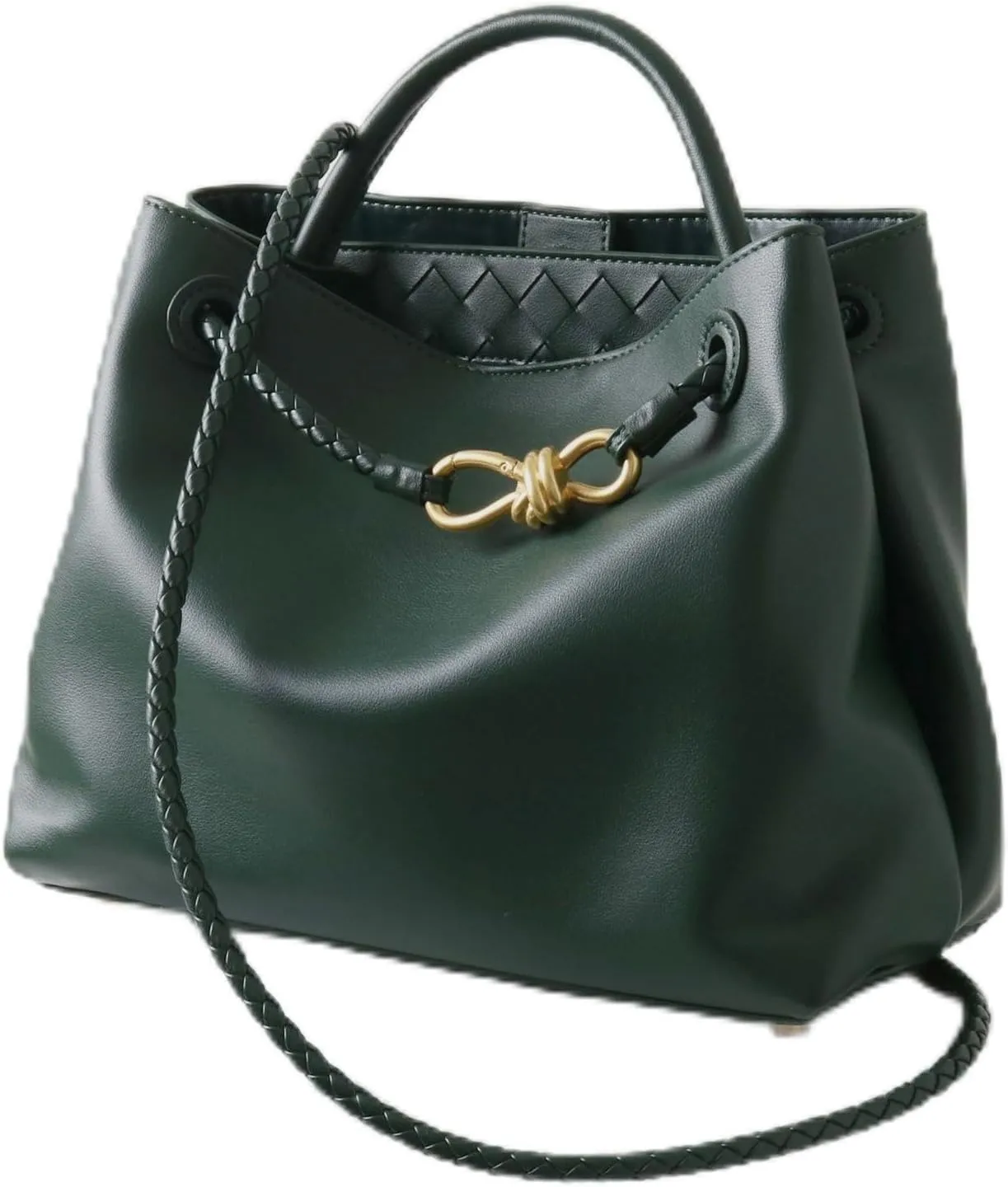 Handcrafted Leather Handbag For Women with Metal Bow Rope Buckle, Large Capacity Messenger Bag