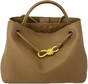 Handcrafted Leather Handbag For Women with Metal Bow Rope Buckle, Large Capacity Messenger Bag
