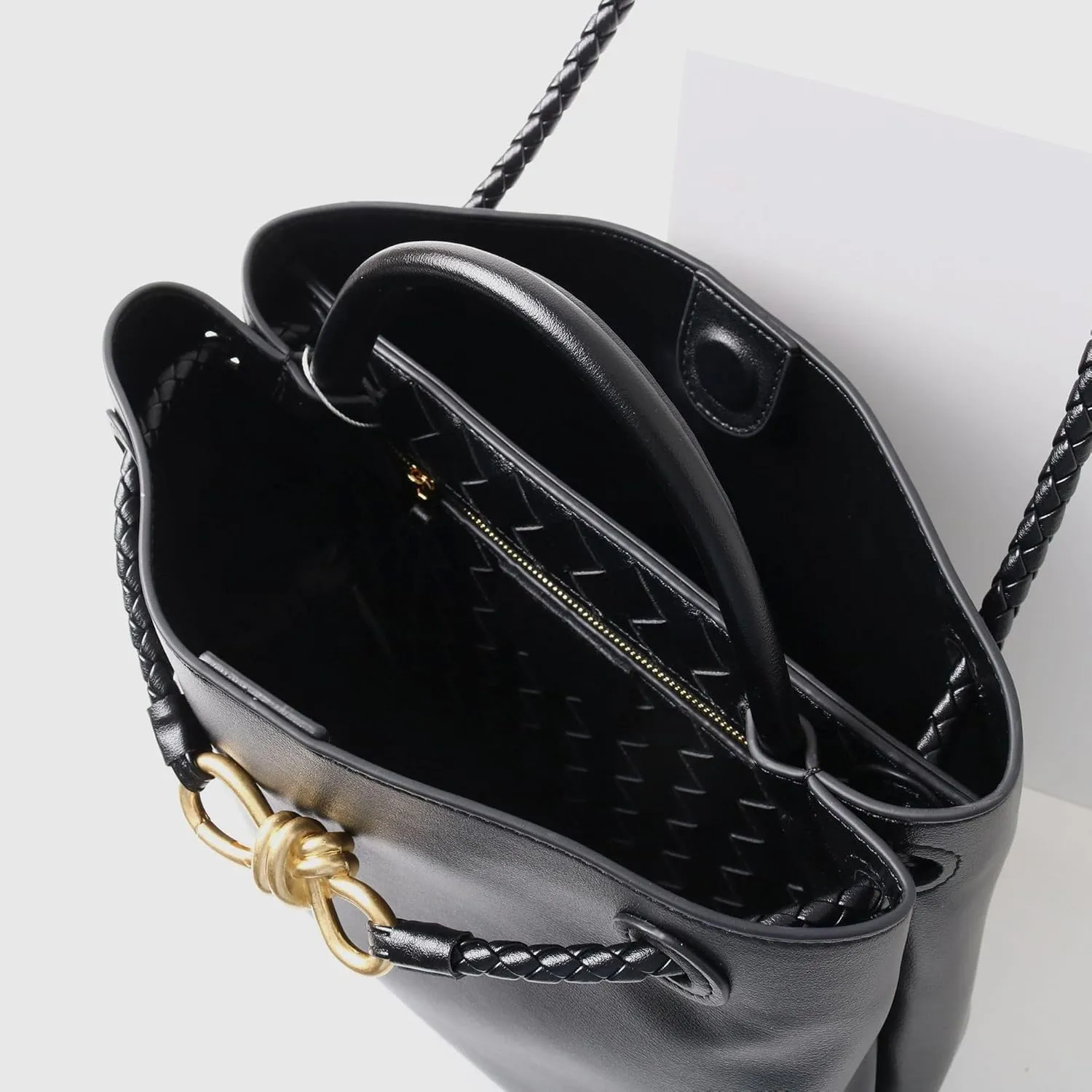 Handcrafted Leather Handbag For Women with Metal Bow Rope Buckle, Large Capacity Messenger Bag