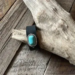 Handmade Leather Bracelet with Faux Turquoise Stone