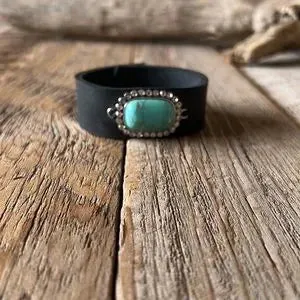 Handmade Leather Bracelet with Faux Turquoise Stone