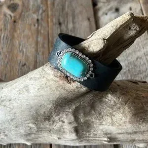 Handmade Leather Bracelet with Faux Turquoise Stone