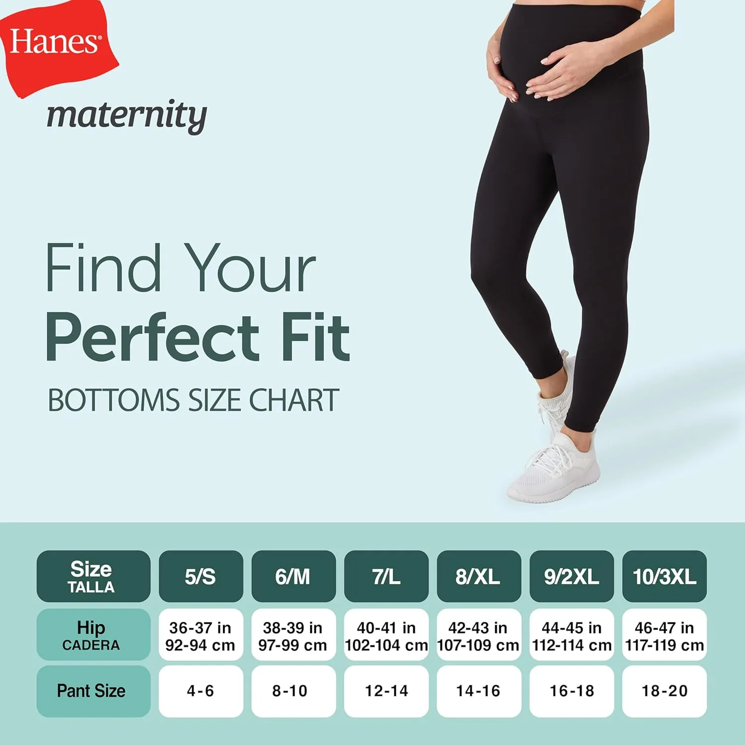 Hanes Women's Maternity 7/8, Stretch & Recover Pregnancy Leggings with Foldable Waistband, 25” Inseam