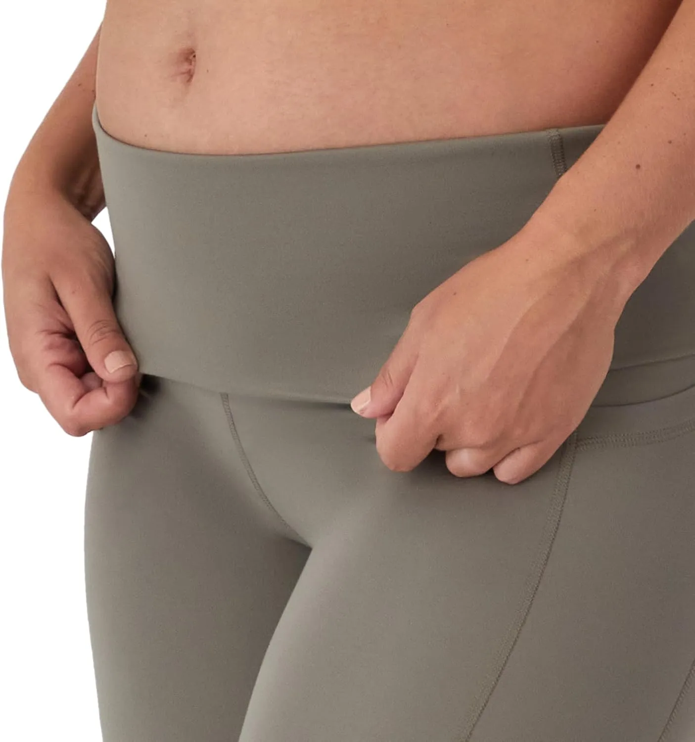 Hanes Women's Maternity 7/8, Stretch & Recover Pregnancy Leggings with Foldable Waistband, 25” Inseam
