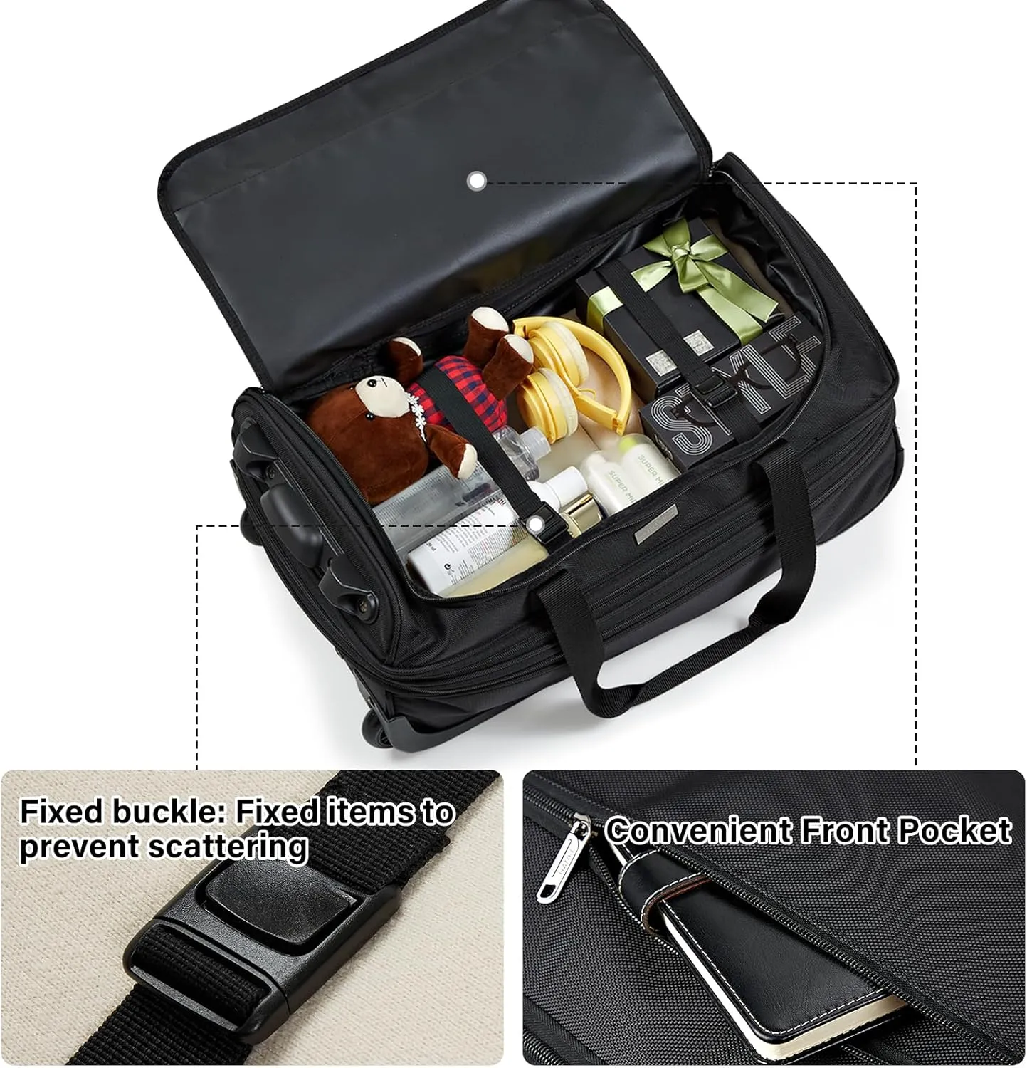 Hanke 20 Inch Expandable Carry On Luggage Suitcases with Wheels Foldable Duffle Bag for Travel Carry On suitcase Weekend Bag for Women Men（Black）