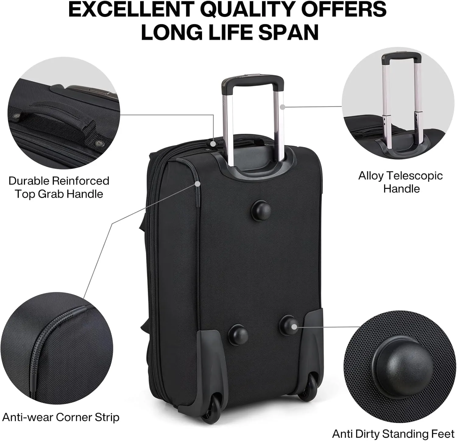 Hanke 20 Inch Expandable Carry On Luggage Suitcases with Wheels Foldable Duffle Bag for Travel Carry On suitcase Weekend Bag for Women Men（Black）