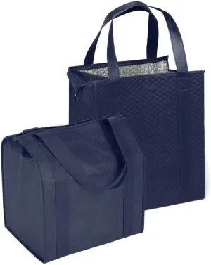 Hannah Large Capacity Heavy Duty Insulated Smart Shopping Bag - Strong Reusable Grocery Tote (2 Pack, Navy)