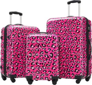 Hardshell Luggage Set 3 pcs Spinner Suitcase, Lightweight Expandable Travel Bags with Leopard Pattern, 20" 24" 28"
