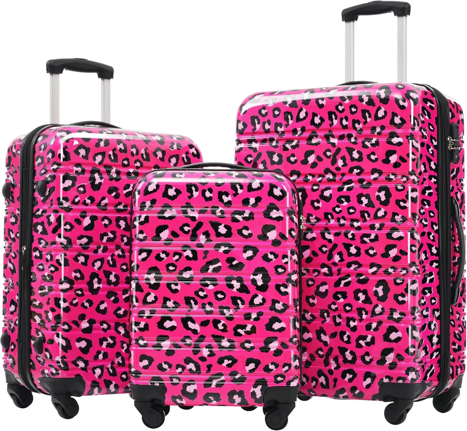 Hardshell Luggage Set 3 pcs Spinner Suitcase, Lightweight Expandable Travel Bags with Leopard Pattern, 20" 24" 28"