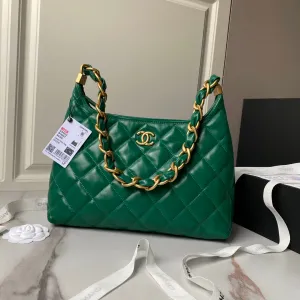 hardware Shipping updates hobo calfskin green 38cm 24a CHANEL Secure transactions gold bag