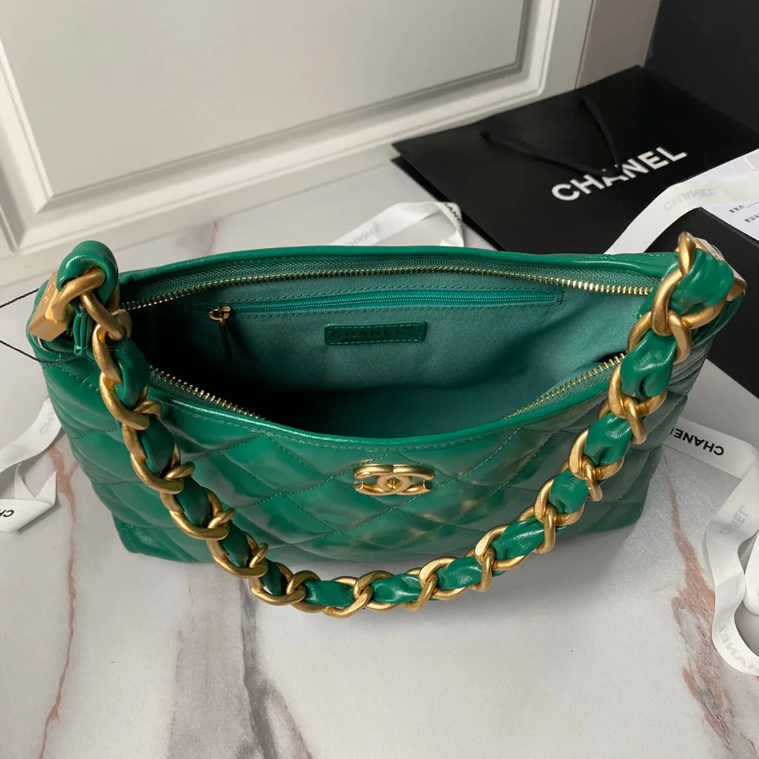 hardware Shipping updates hobo calfskin green 38cm 24a CHANEL Secure transactions gold bag
