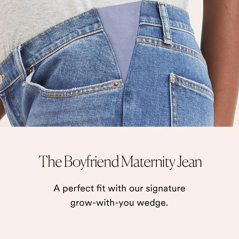 HATCH Maternity Boyfriend Jean - Pregnancy Jeans Straight Leg with Distressed Cuffs - Expandable Waist Under The Belly