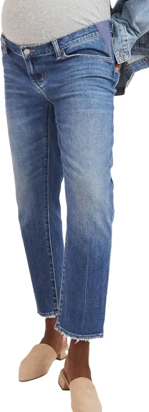 HATCH Maternity Boyfriend Jean - Pregnancy Jeans Straight Leg with Distressed Cuffs - Expandable Waist Under The Belly