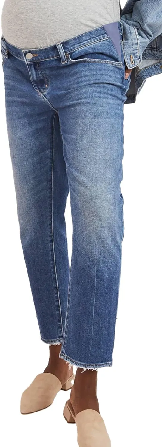 HATCH Maternity Boyfriend Jean - Pregnancy Jeans Straight Leg with Distressed Cuffs - Expandable Waist Under The Belly