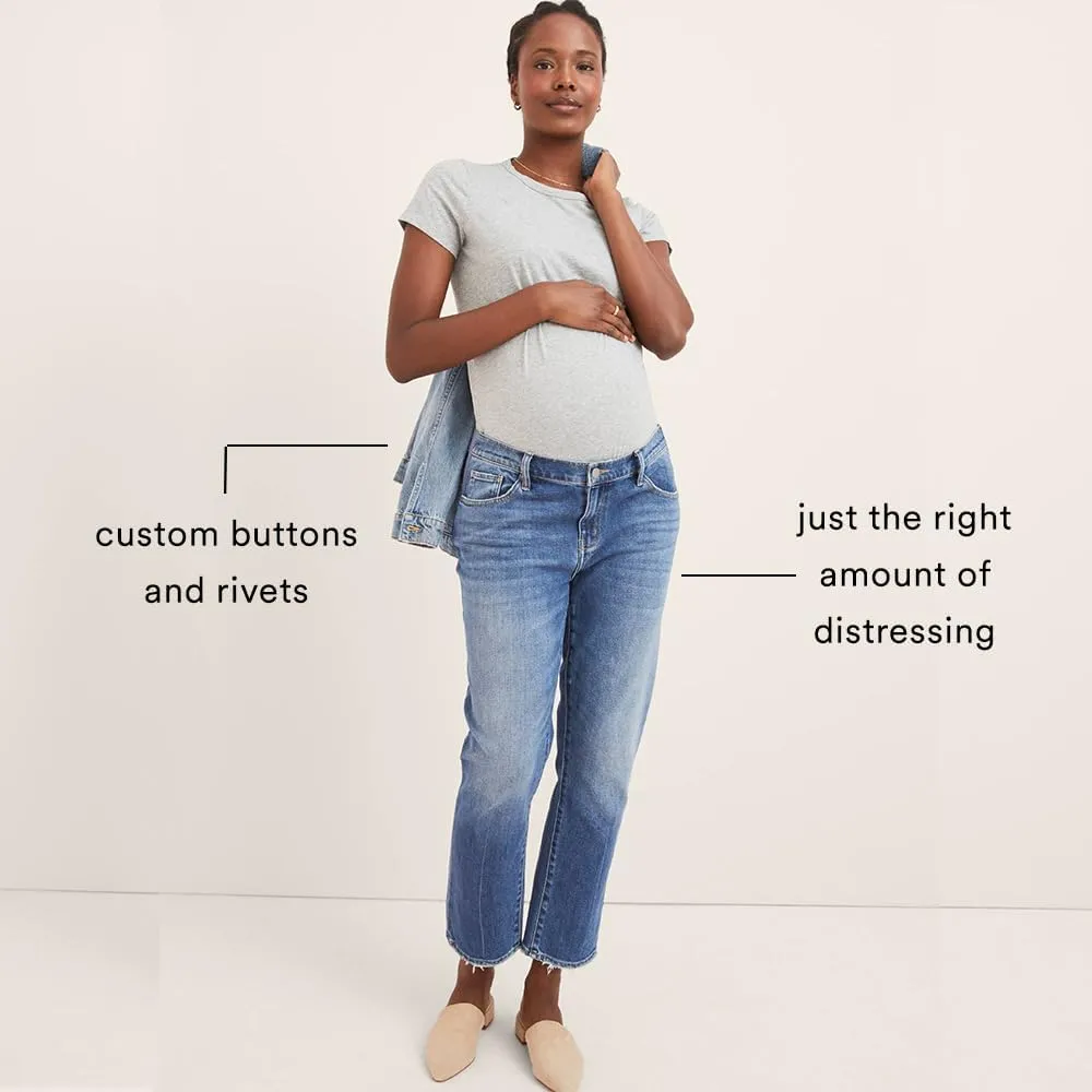 HATCH Maternity Boyfriend Jean - Pregnancy Jeans Straight Leg with Distressed Cuffs - Expandable Waist Under The Belly