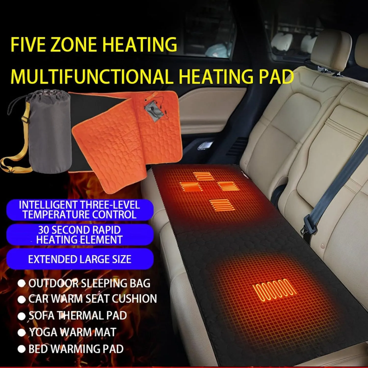 Heated Sleeping Bag Pad 5V USB Power Support Sleeping Bag 78'' x 24'' Liner Heater Heating Sleeping Pad with Portable Bag for Camping Backpacking Hiking, Power Bank not Included