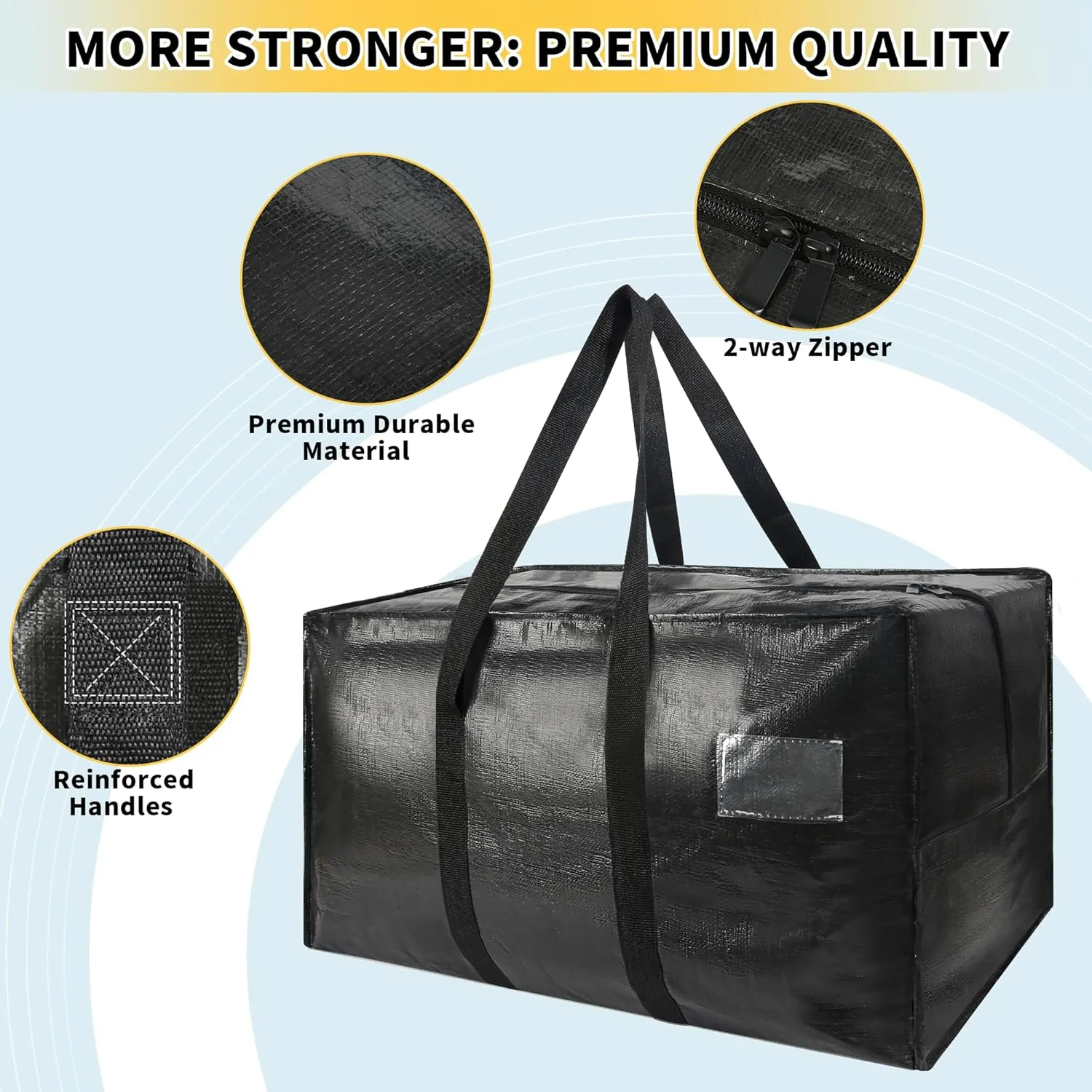 Heavy Duty Extra Large Moving Bags, 58 Gallon Jumbo Packing Bags, Huge Storage Bags With Strong Zippers & Carrying Handles, Reusable Big Totes for College Dorm Travel 1Pack