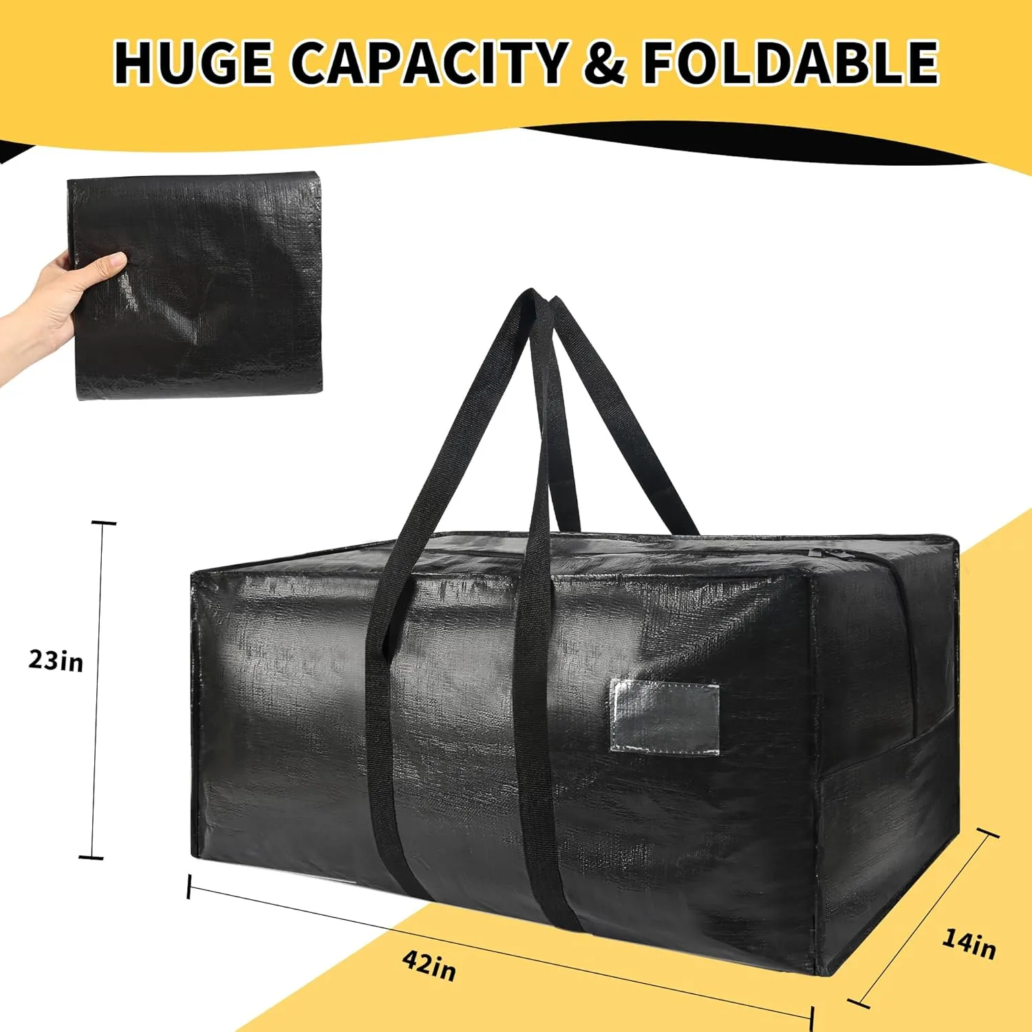 Heavy Duty Extra Large Moving Bags, 58 Gallon Jumbo Packing Bags, Huge Storage Bags With Strong Zippers & Carrying Handles, Reusable Big Totes for College Dorm Travel 1Pack