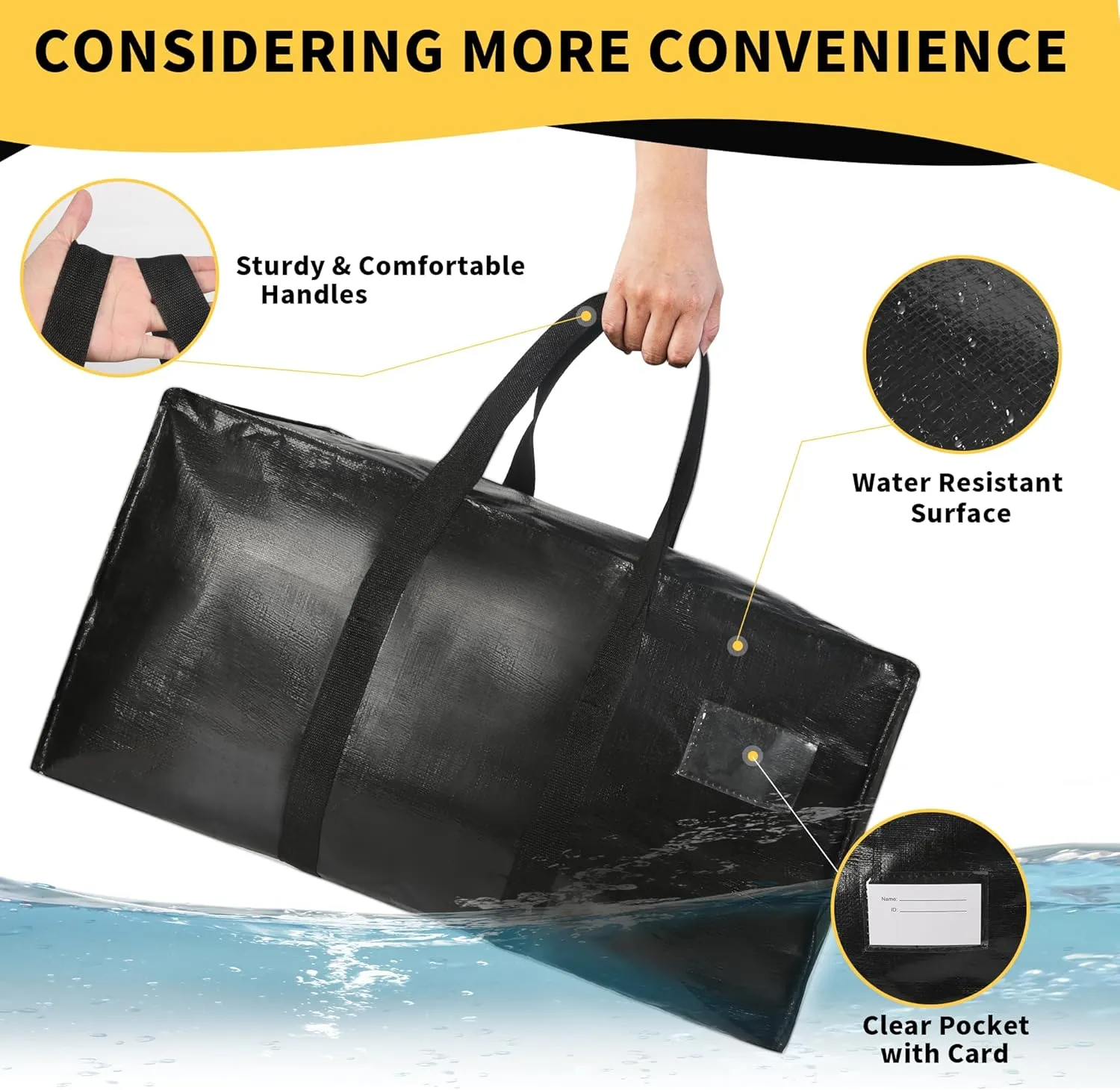 Heavy Duty Extra Large Moving Bags, 58 Gallon Jumbo Packing Bags, Huge Storage Bags With Strong Zippers & Carrying Handles, Reusable Big Totes for College Dorm Travel 1Pack