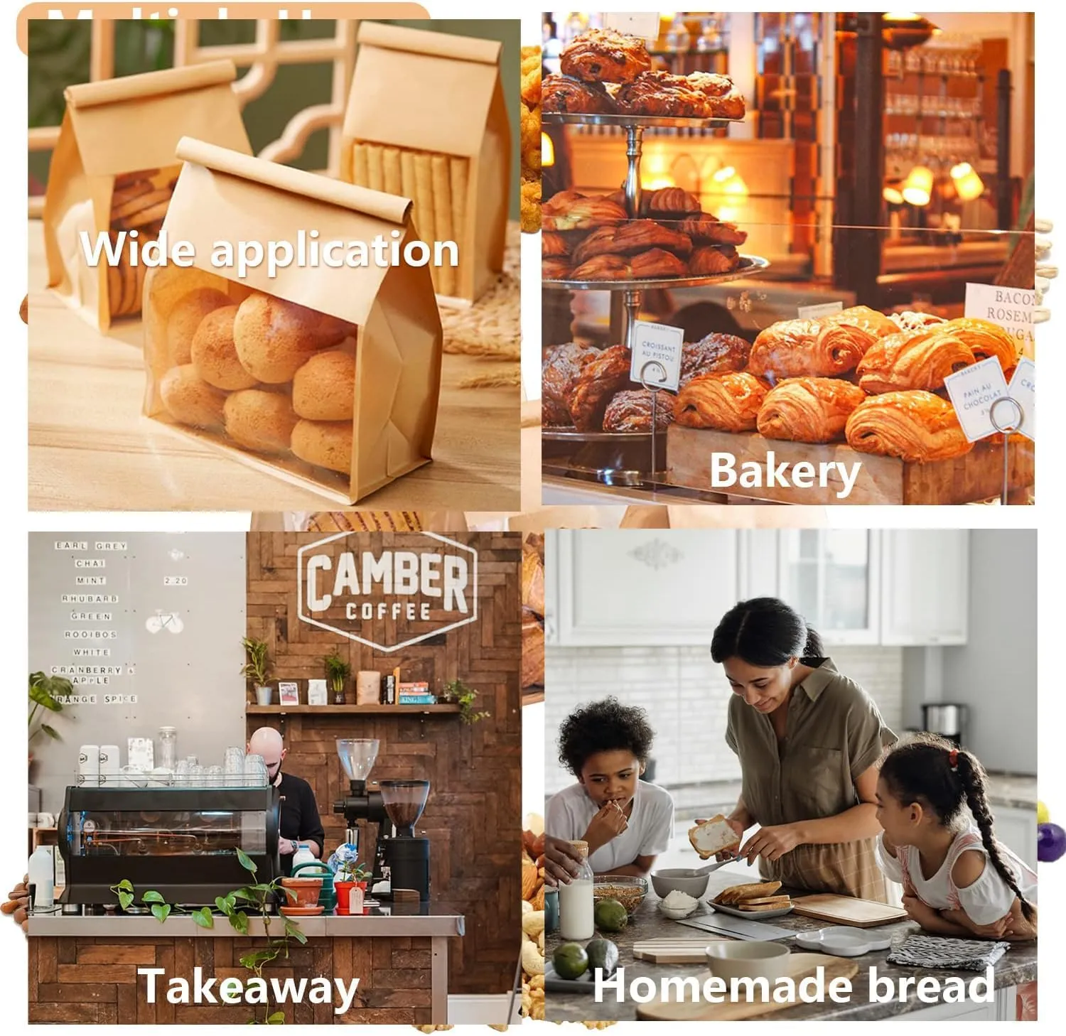 Heavy Duty Large Kraft Paper Bread Bags with Tin Tie Tab Lock 100pcs, Loaf Bag with Clear Front Window, Storage Packaging Treat Bag for Bakery Cafe Homemade Bread 10.6” × 4.3” × 8.7”