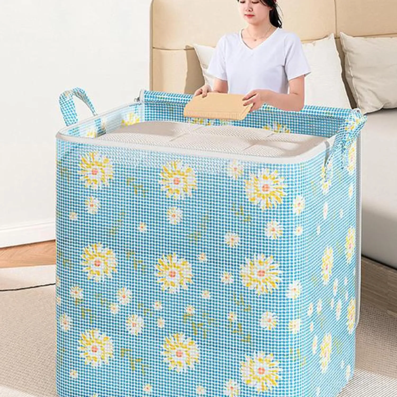 Heavy Duty Storage - Extra Large Storage Bags with Reinforced Handles Clothes Tote Bag Thickened Double Zipper for Space Saving Travel