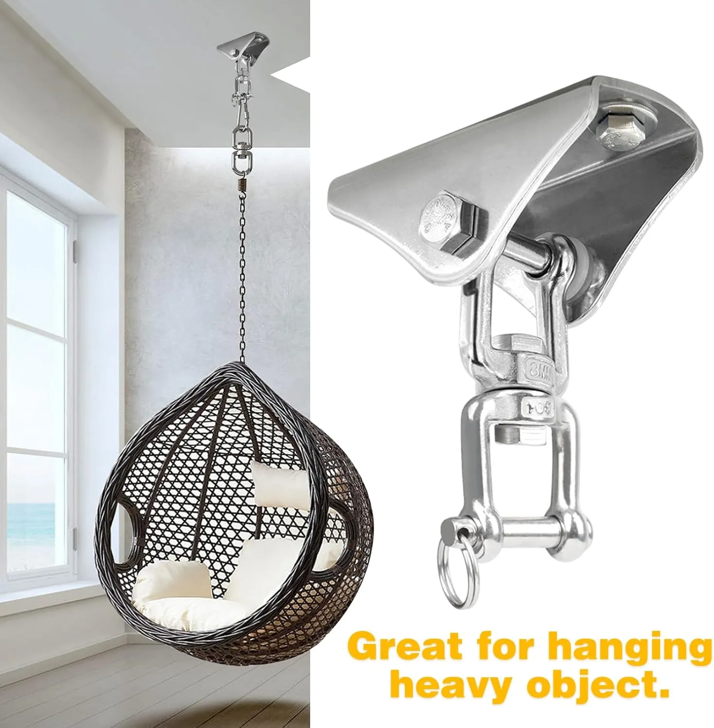 Heavy Duty Swing Hangers for Wooden Sets with Latch Hook Free 2 Sets 2000 LB Capacity 360 Swivel Stainless Steel Swing Hardware for Porch/Playground/Yoga/Heavy Bag