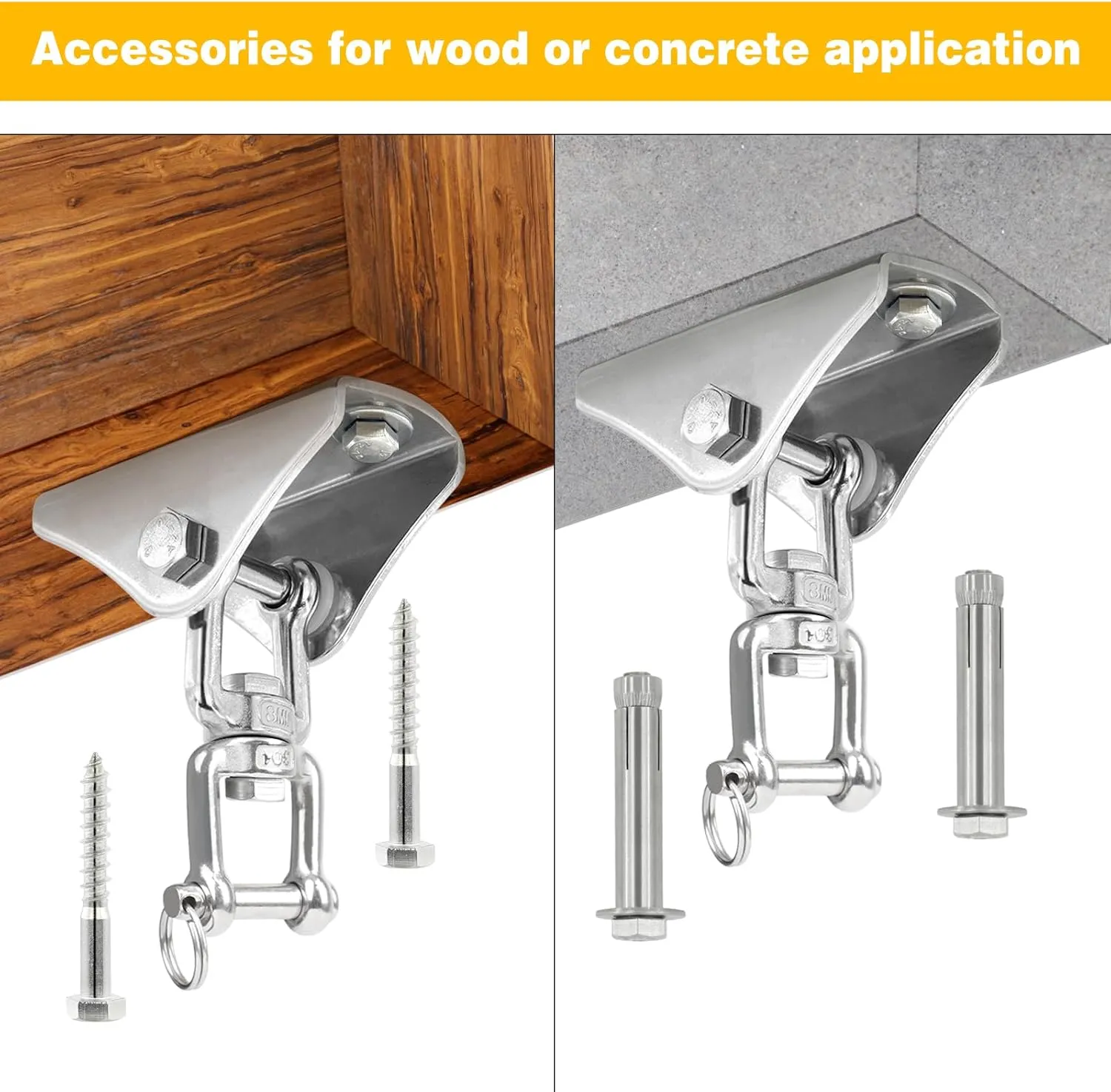 Heavy Duty Swing Hangers for Wooden Sets with Latch Hook Free 2 Sets 2000 LB Capacity 360 Swivel Stainless Steel Swing Hardware for Porch/Playground/Yoga/Heavy Bag