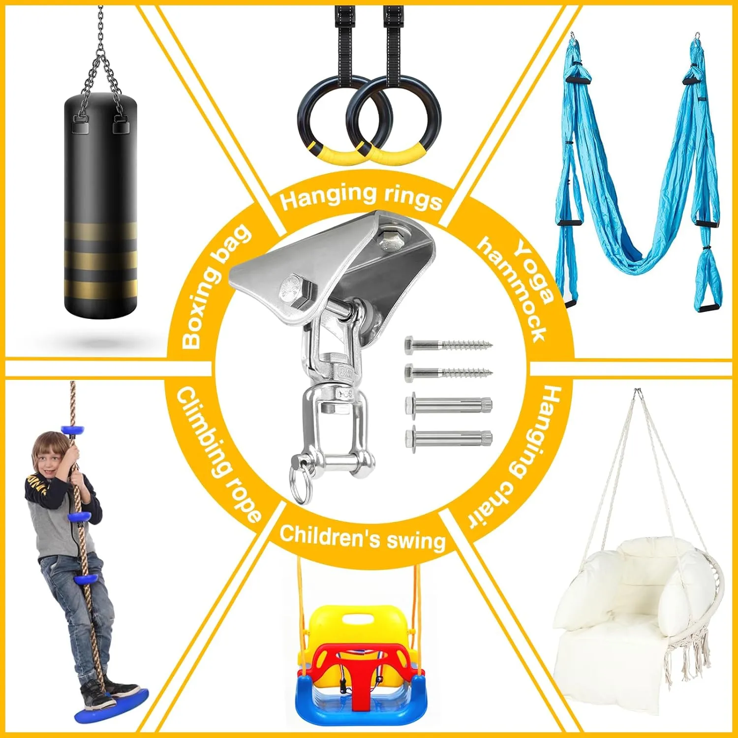 Heavy Duty Swing Hangers for Wooden Sets with Latch Hook Free 2 Sets 2000 LB Capacity 360 Swivel Stainless Steel Swing Hardware for Porch/Playground/Yoga/Heavy Bag