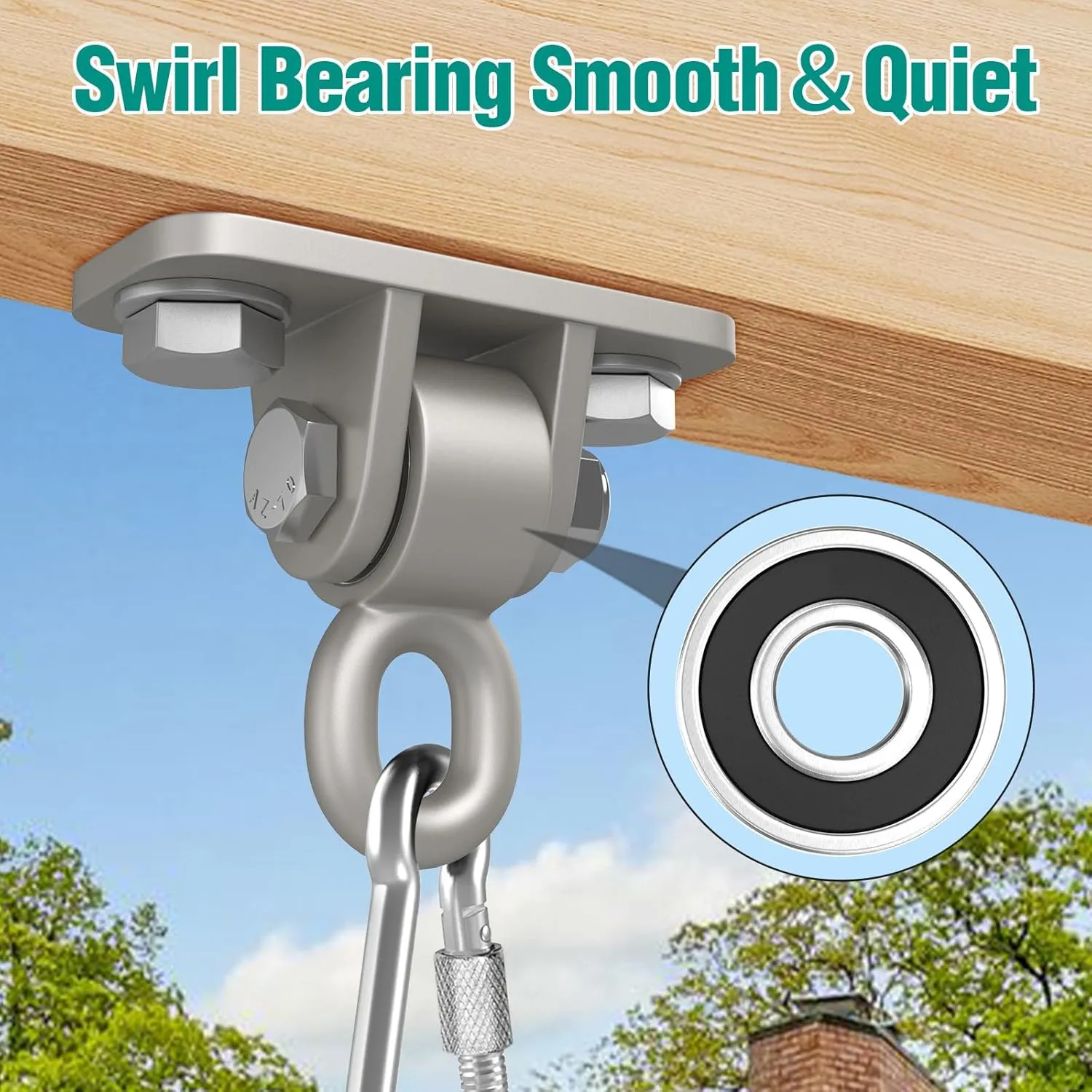 Heavy Duty Swing Hangers with Bearing, Porch Swing Hanging Kit for Outdoor Playground Tree Indoor Ceiling Mount Hardware Brackets with Snap Hooks for Yoga Hammock Punching Bag Accessories 8PCS Silver