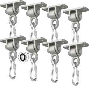 Heavy Duty Swing Hangers with Bearing, Porch Swing Hanging Kit for Outdoor Playground Tree Indoor Ceiling Mount Hardware Brackets with Snap Hooks for Yoga Hammock Punching Bag Accessories 8PCS Silver
