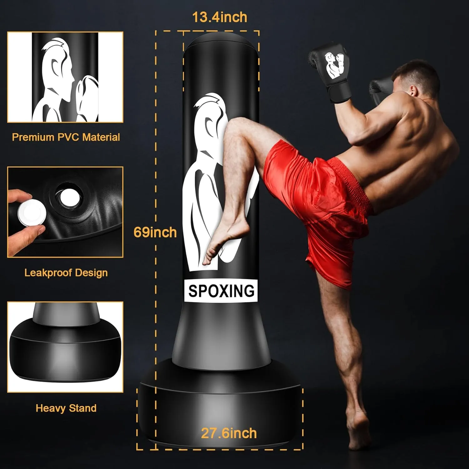 Heavy Punching Bag with Stand for Adults, 70" Freestanding Punching Bag with Boxing Gloves and Electric Air Pump, Inflatable Boxing Bag for Men Women Teens Training MMA Thai Fitnessers