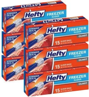 Hefty Freezer Slider Bags, Quart, 15 CT (Pack - 6)