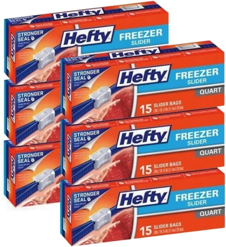 Hefty Freezer Slider Bags, Quart, 15 CT (Pack - 6)