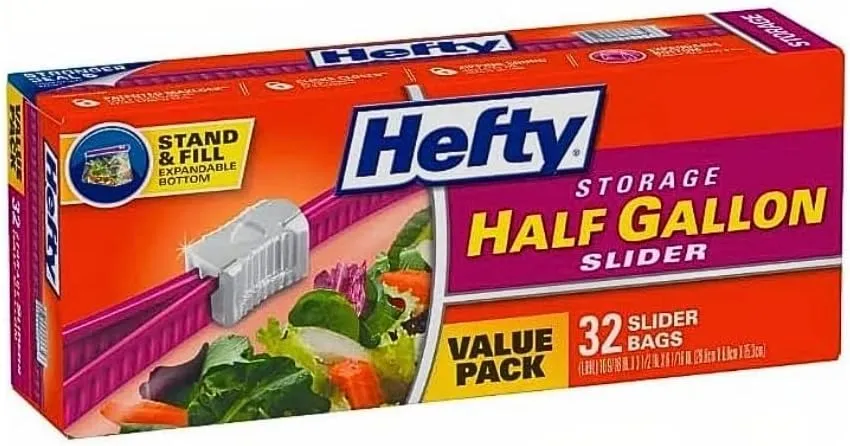 Hefty Slider Storage Bags, Half Gallon Size, 32 Count (Pack of 4)