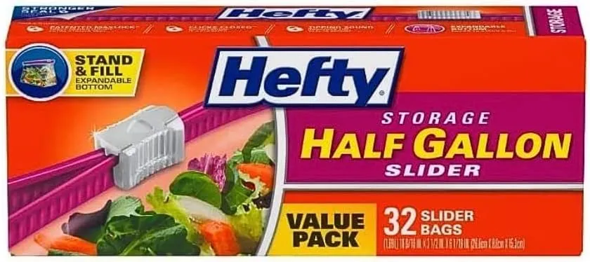 Hefty Slider Storage Bags, Half Gallon Size, 32 Count (Pack of 4)