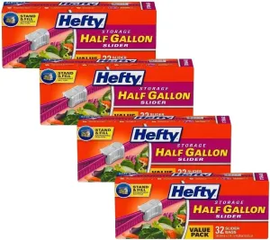 Hefty Slider Storage Bags, Half Gallon Size, 32 Count (Pack of 4)